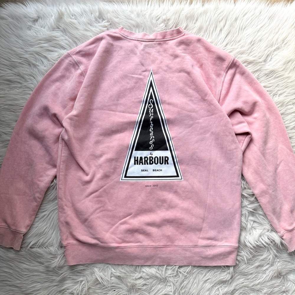 Surf Aesthetic Pullover Crewneck Harbour Surfboards Seal Beach Vintage Wash Pink